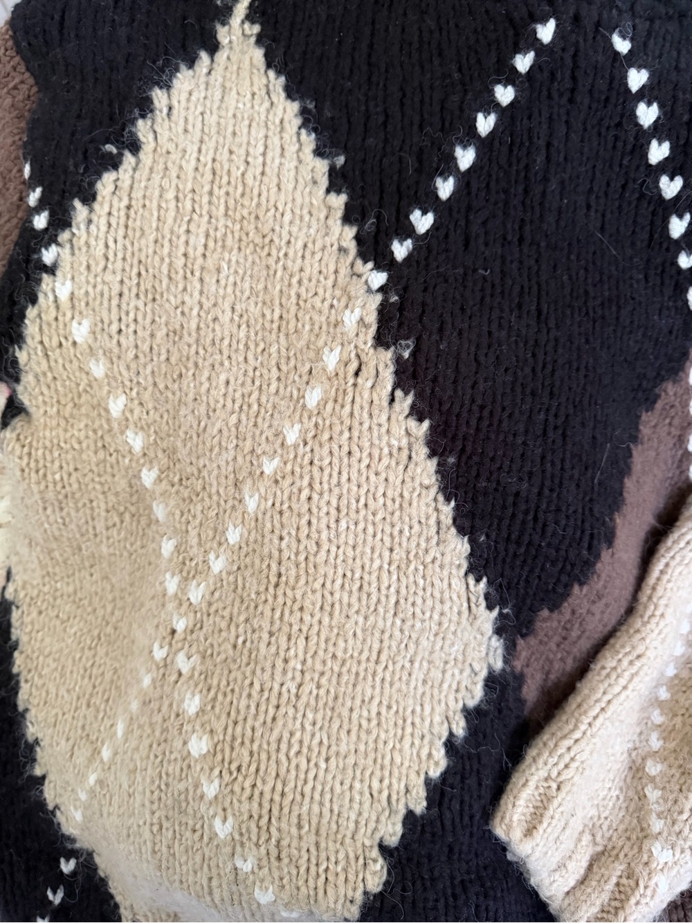 Zara Argyle Knit Sweater - Black & Beige - Picture 2 of 2